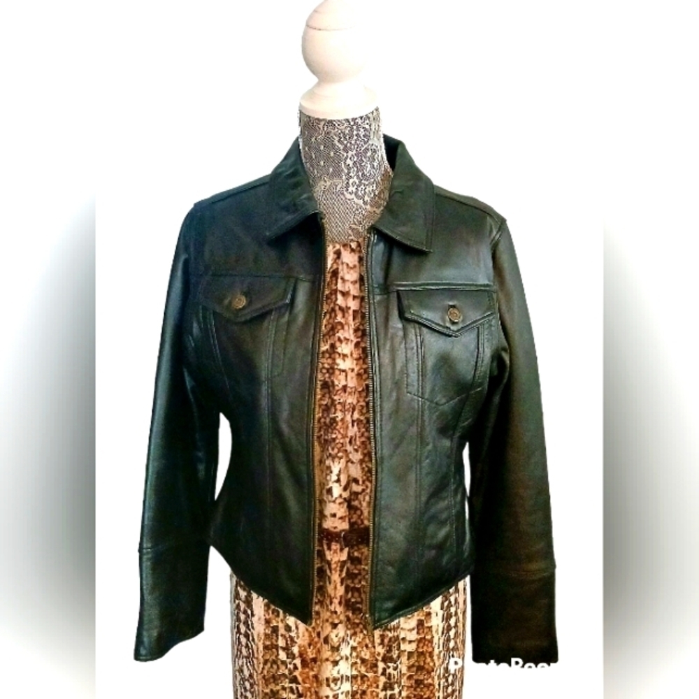 Ak Anne Klein Black Leather Crop Jacket, Size Small
